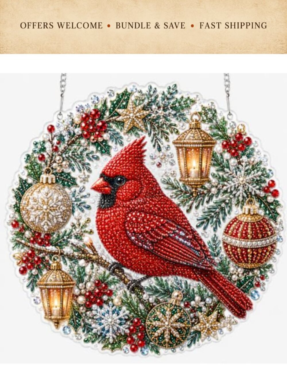 5D Pearl Diamond Art Suncatcher Kit Hanging Christmas DIY Craft